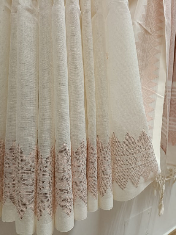 White and Copper Soft Handloom Cotton Banarasi Saree Balaram Saha