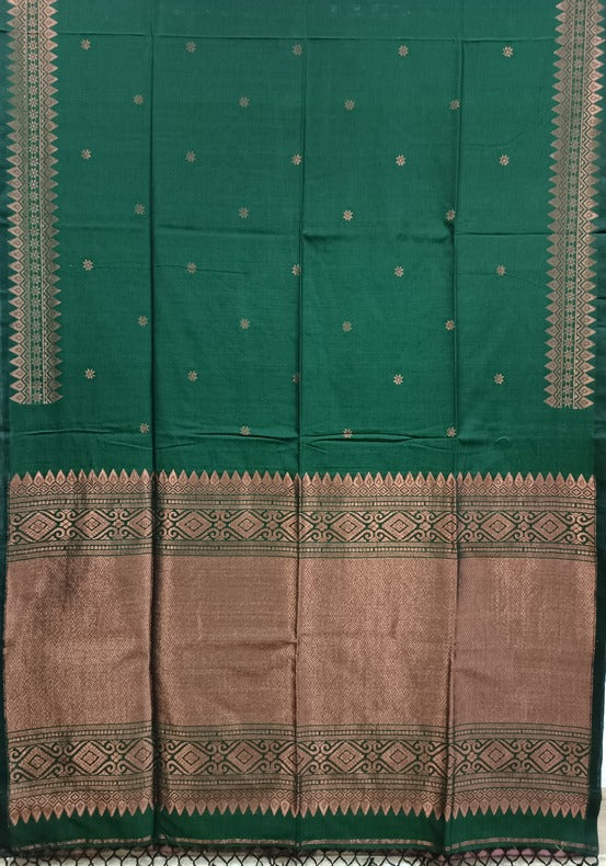 Green and Copper Soft Handloom Cotton Banarasi Saree Balaram Saha