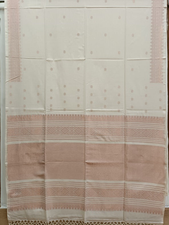 White and Copper Soft Handloom Cotton Banarasi Saree Balaram Saha