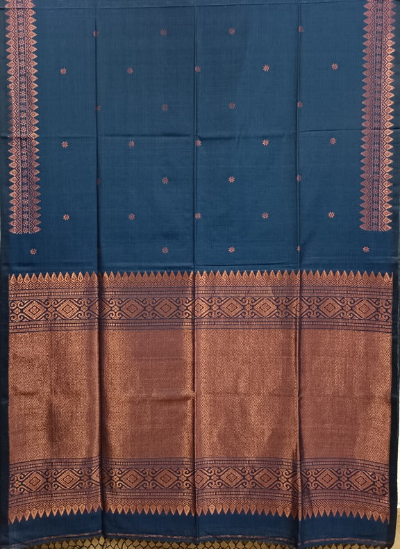 Navy Blue and Copper Soft Handloom Cotton Banarasi Saree Balaram Saha