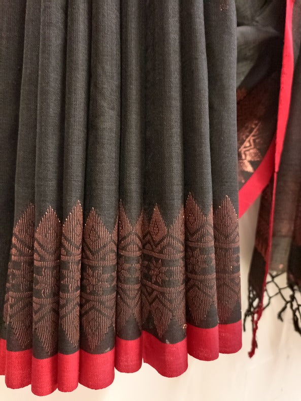 Black and Red/Copper Soft Handloom Cotton Banarasi Saree Balaram Saha