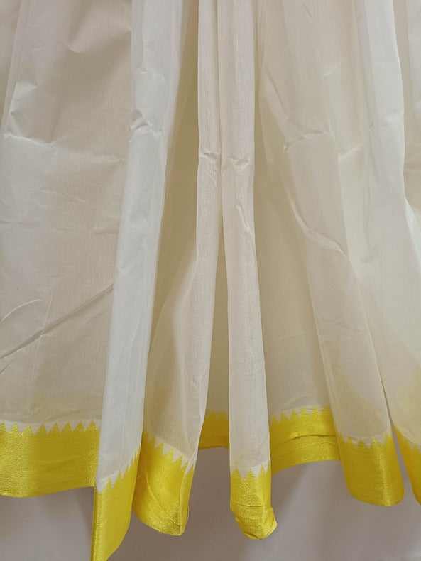White & Yellow Handloom Traditional Cotton Saree Balaram Saha