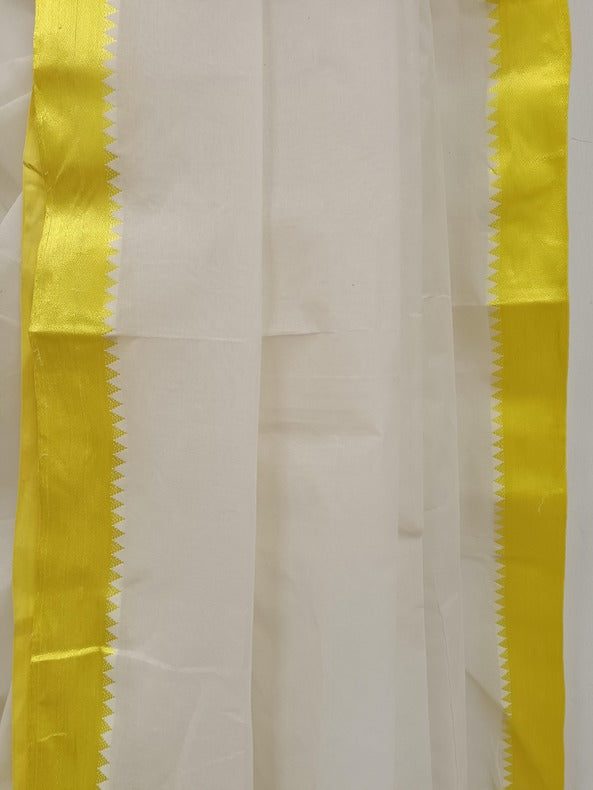 White & Yellow Handloom Traditional Cotton Saree Balaram Saha
