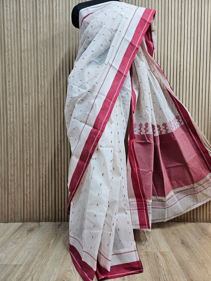 Embrace Timeless Elegance with this Stunning off-white Traditiona Cotton Saree Balaram Saha