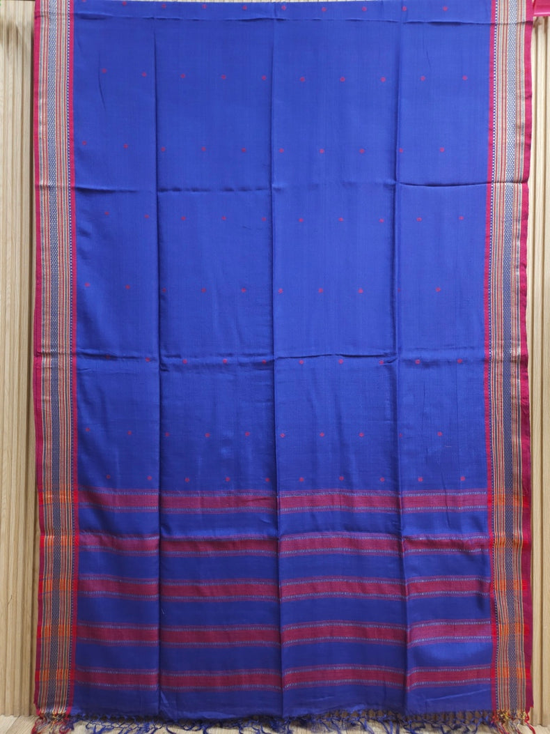 Balaram Saha’s Classic Blue Red Handloom Tussar Silk Saree for Timeless Beauty Balaram Saha