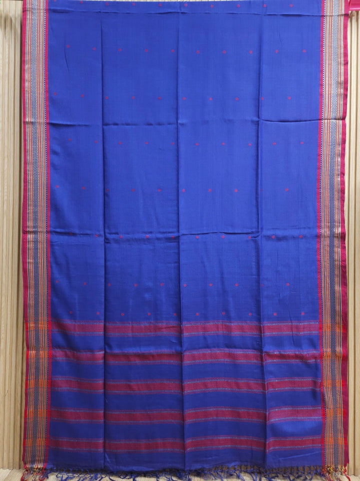 Balaram Saha’s Classic Blue Red Handloom Tussar Silk Saree for Timeless Beauty Balaram Saha