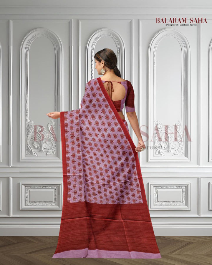 Pink & Red Handloom Finest Mul Printed Cotton Saree Balaram Saha