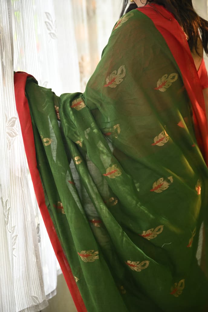 Balaram Saha's Nature's Embrace: Soft Green Handloom Cotton Saree Balaram Saha