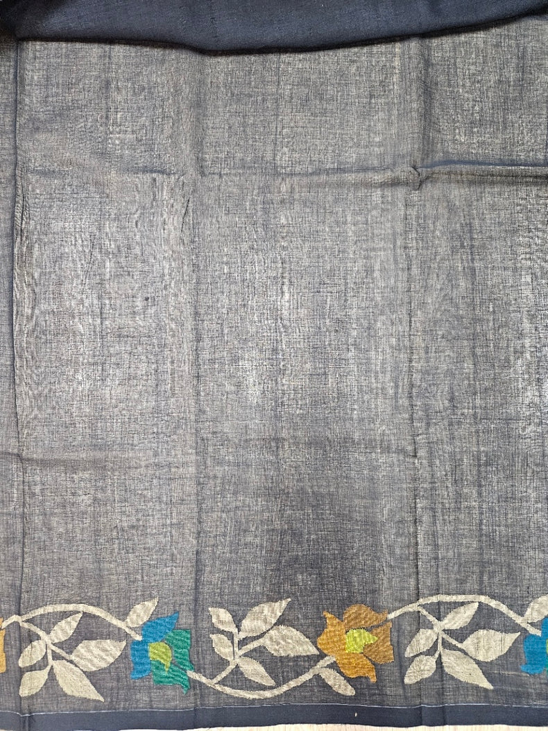 Masterful Craft: Balaram Saha's Black & Multi Handwoven Cotton Jamdani Saree Balaram Saha