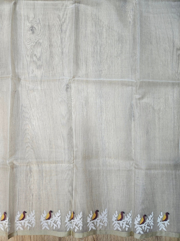 Off-White Handwoven Muslin Silk Jamdani Saree with Multicolor Bird Motifs Balaram Saha