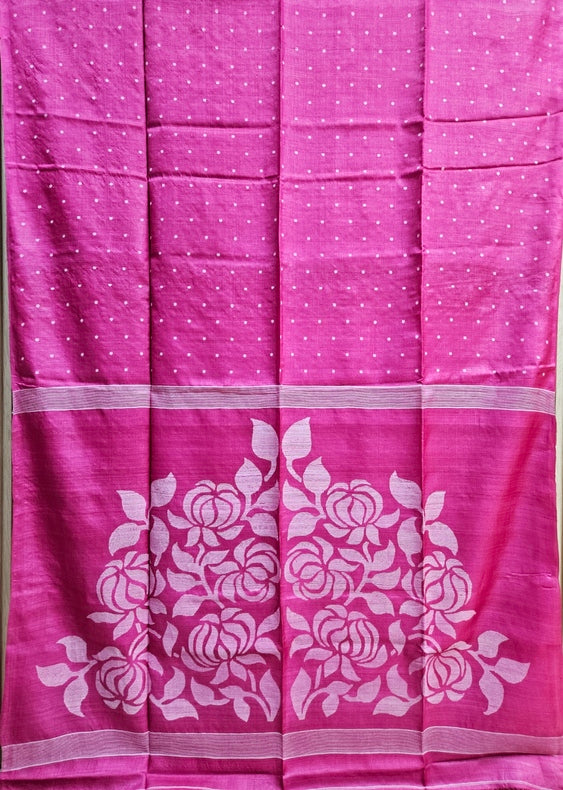 Discover the Timeless Elegance of This Magenta and White Handloom Tussar Silk Saree Balaram Saha