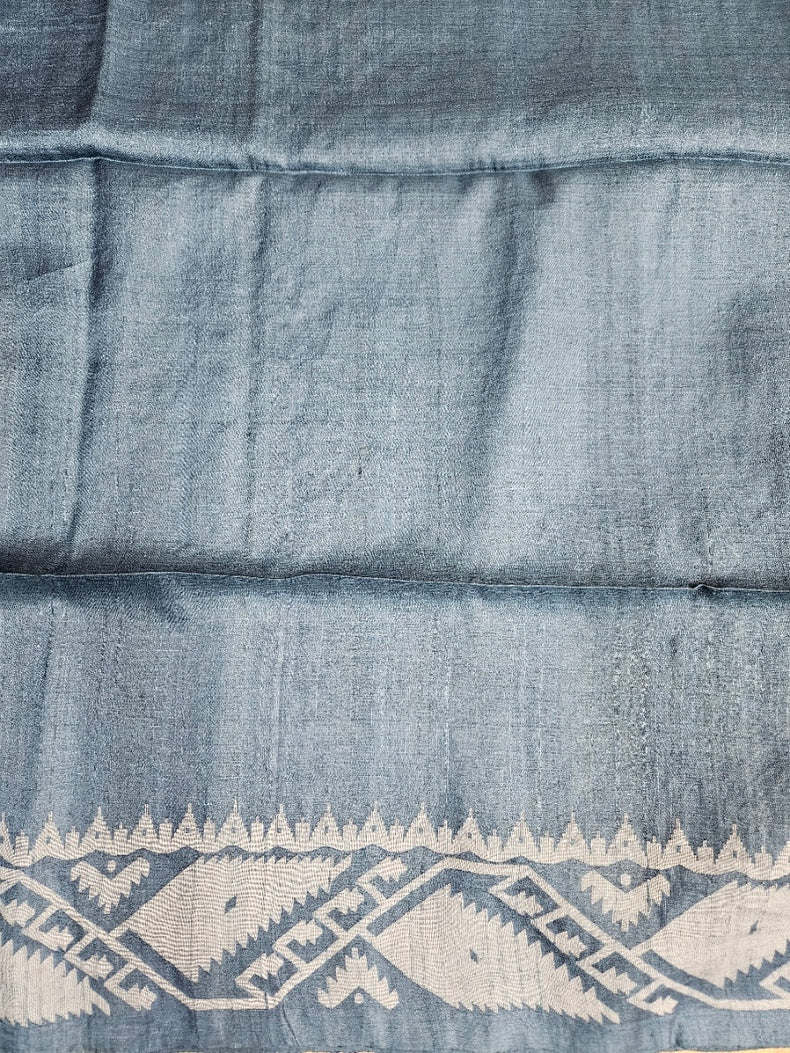 Balaram Saha:Teal Blue Gachhi Tussar Jamdani Saree- A Handwoven Gem Balaram Saha