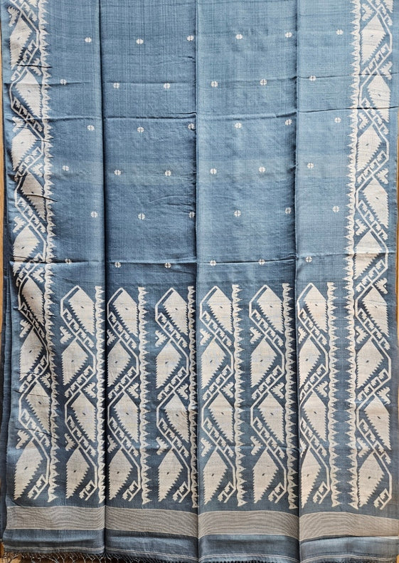 Balaram Saha:Teal Blue Gachhi Tussar Jamdani Saree- A Handwoven Gem Balaram Saha