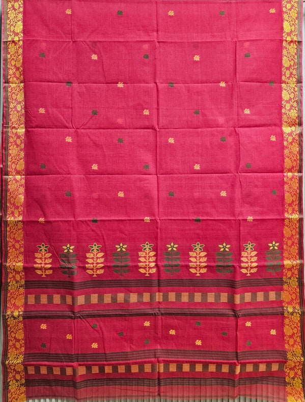 Traditional Handloom Cotton Saree Features Red With Yellow Border Balaram Saha
