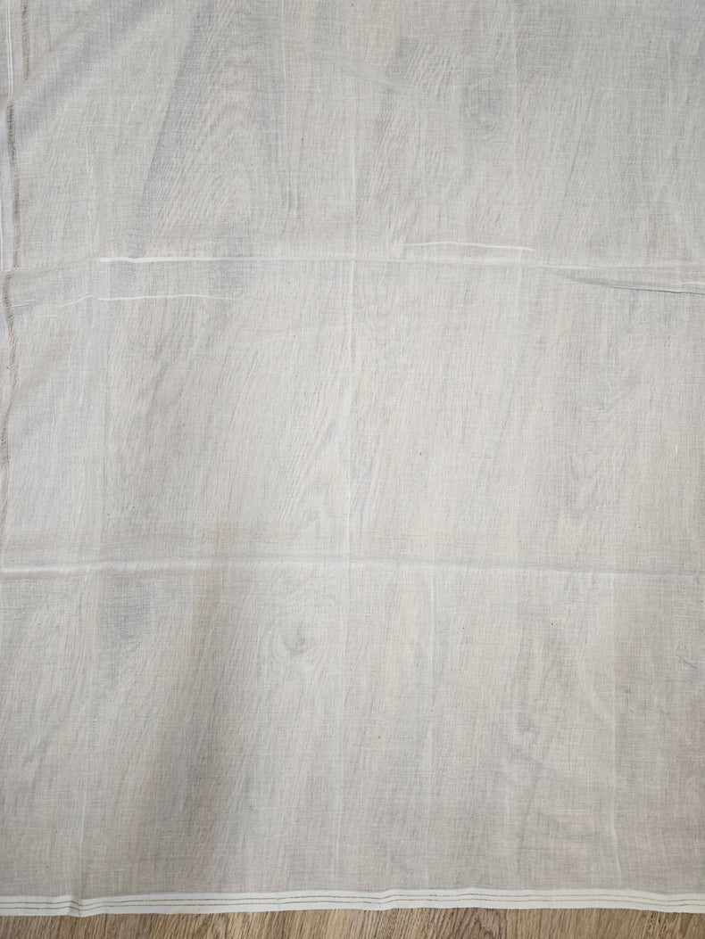 Timeless Weave – Off-White Handspun Cotton Jamdani Saree with Blue & Gold Zari Balaram Saha