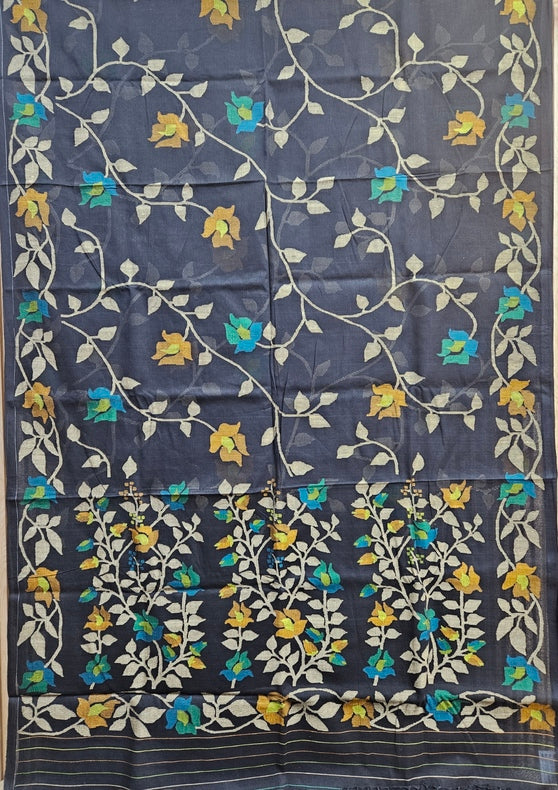 Masterful Craft: Balaram Saha's Black & Multi Handwoven Cotton Jamdani Saree Balaram Saha