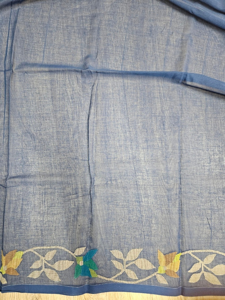 Masterful Craft: Balaram Saha's Blue & Multi Handwoven Cotton Jamdani Saree Balaram Saha