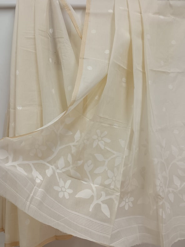 White on White Handloom Handwoven Cotton Jamdani Saree Balaram Saha