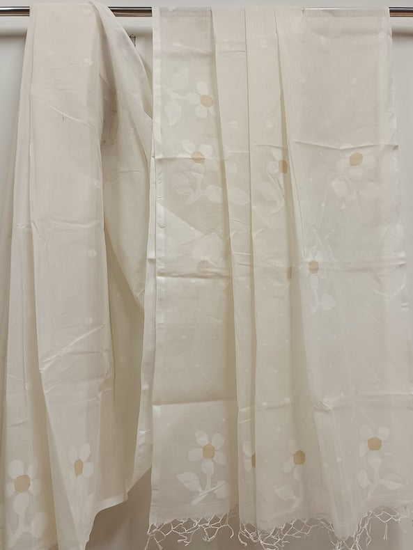 White on White Traditional Handwoven Cotton Jamdani Saree Balaram Saha