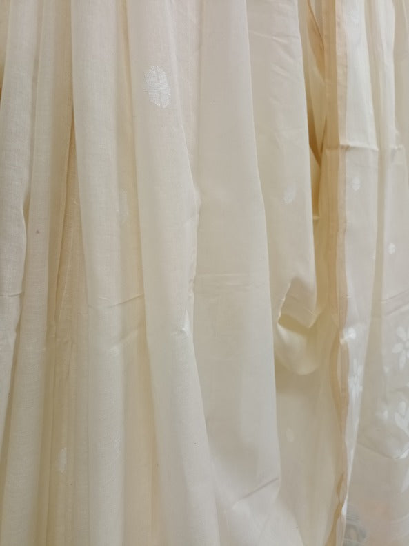 White on White Handloom Handwoven Cotton Jamdani Saree Balaram Saha