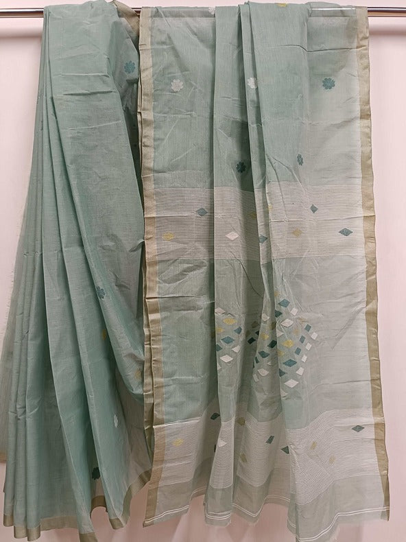 Sea Green Handloom Traditional cotton Handwoven Jamdani Saree Balaram Saha