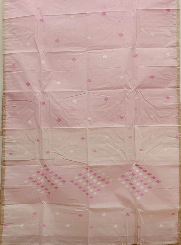 Baby Pink Handloom Traditional cotton Handwoven Jamdani Saree Balaram Saha