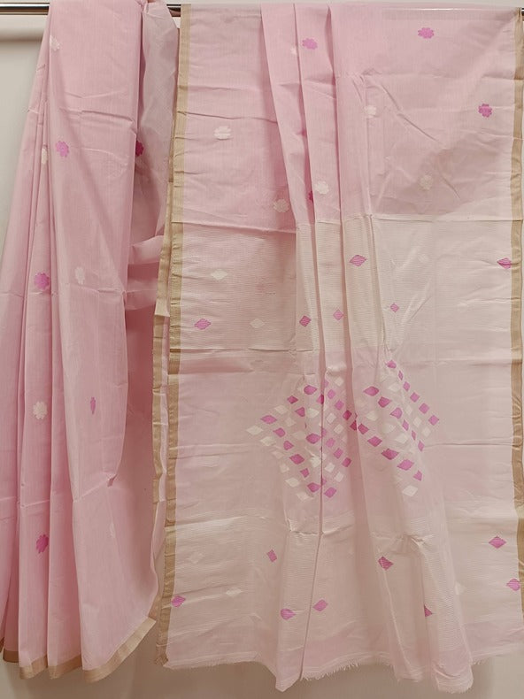 Baby Pink Handloom Traditional cotton Handwoven Jamdani Saree Balaram Saha