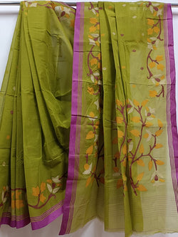 Green & Purple Handloom Traditional Handwoven Cotton Jamdani Saree Balaram Saha