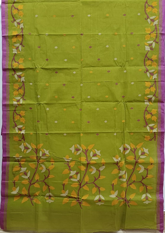 Green & Purple Handloom Traditional Handwoven Cotton Jamdani Saree Balaram Saha