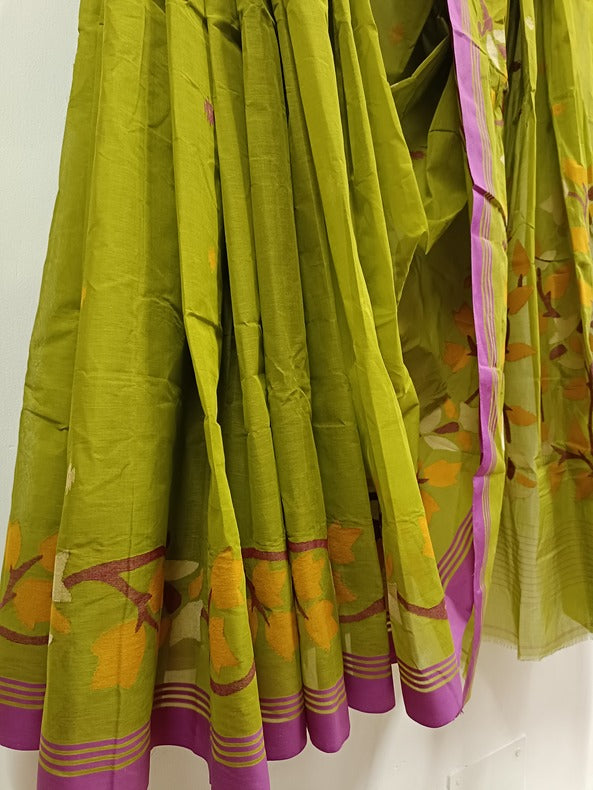 Green & Purple Handloom Traditional Handwoven Cotton Jamdani Saree Balaram Saha
