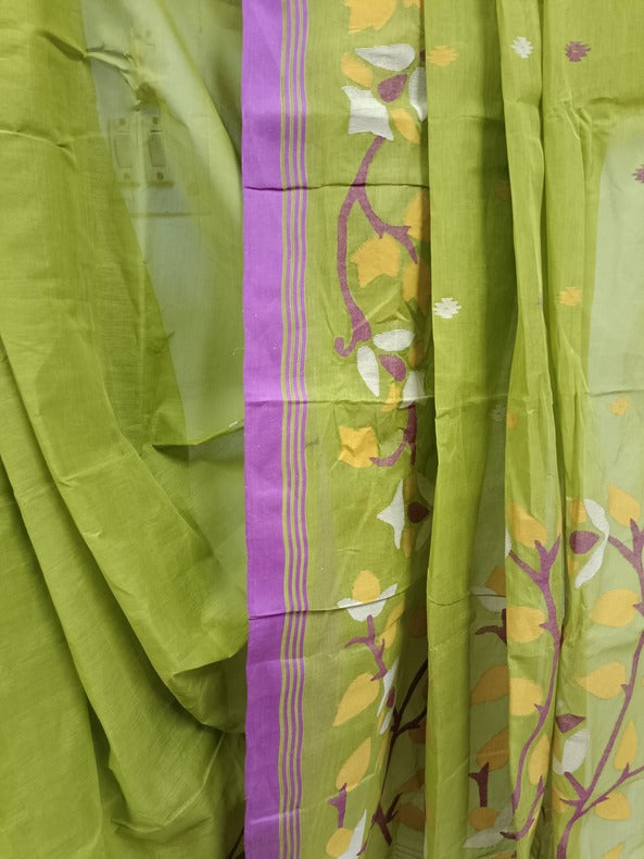 Green & Purple Handloom Traditional Handwoven Cotton Jamdani Saree Balaram Saha