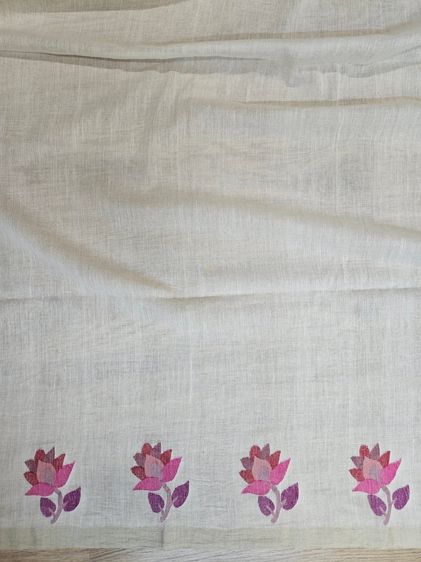 Off-White Handwoven Handspun Cotton Jamdani Saree with Multicolor Floral Motif Balaram Saha