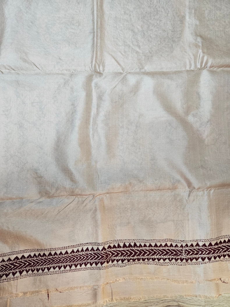 Balaram Saha Presents: Brown & Red Handloom Hand Embroidered Tussar Silk Saree for Timeless Grace Balaram Saha