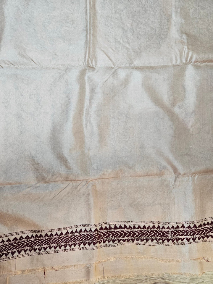 Balaram Saha Presents: Brown & Red Handloom Hand Embroidered Tussar Silk Saree for Timeless Grace Balaram Saha