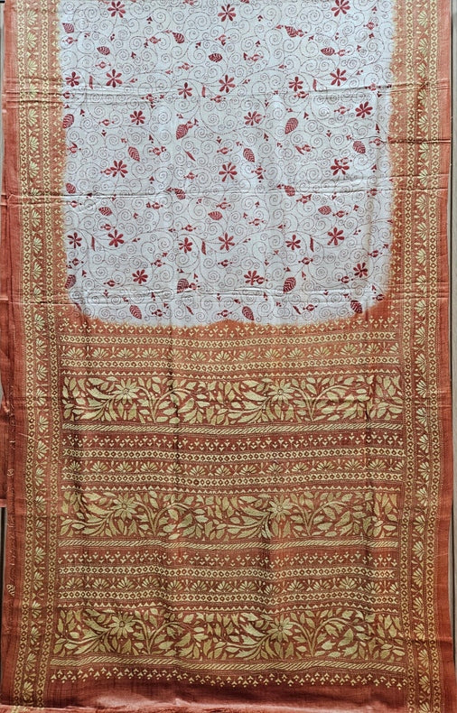Balaram Saha Presents: Mauve & Beige tussar Silk Kantha Stitch Saree Balaram Saha Balaram Saha