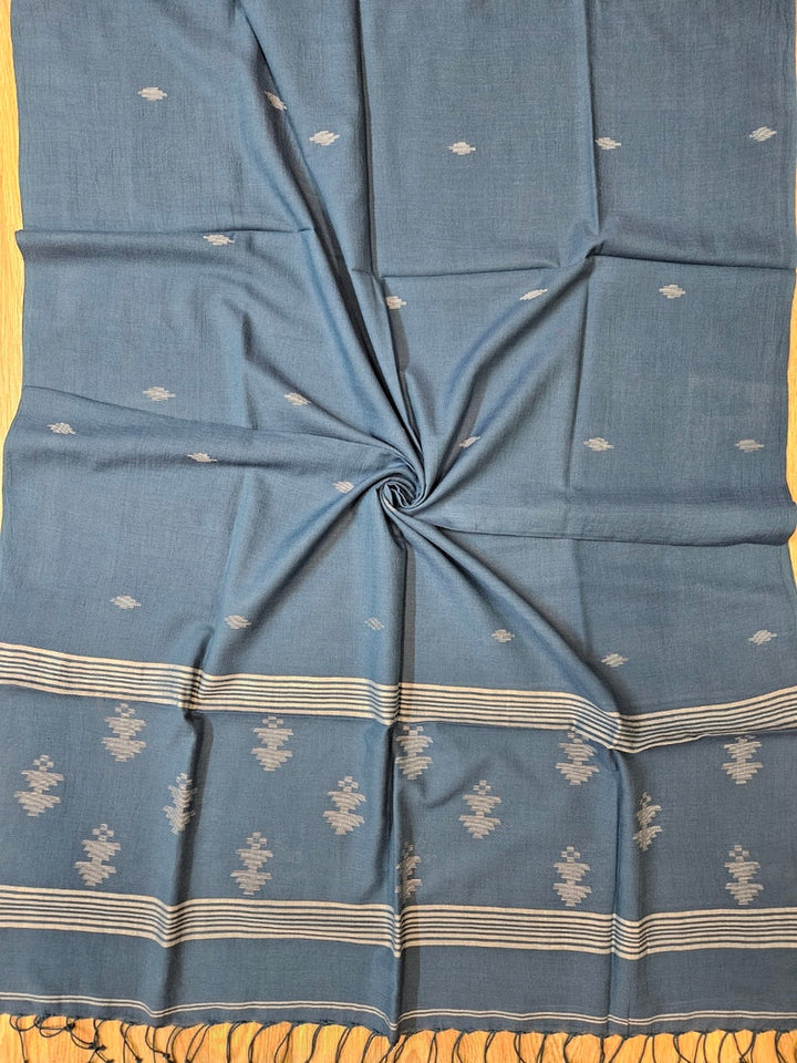 ;Blue & White Soft Handloom Cotton Jamdani Dupatta Balaram Saha