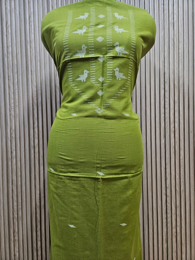 Olive Green & White handwoven cotton Jamdani 2 Piece Kurta Sets Balaram Saha