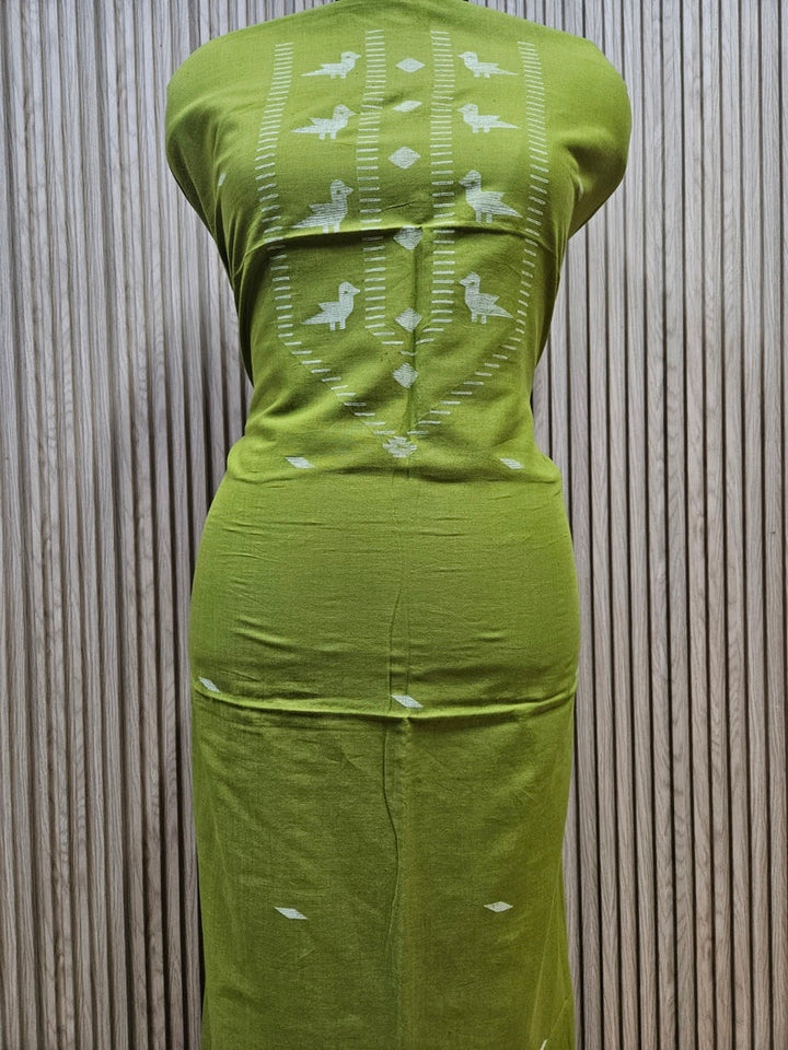 Olive Green & White handwoven cotton Jamdani 2 Piece Kurta Sets Balaram Saha