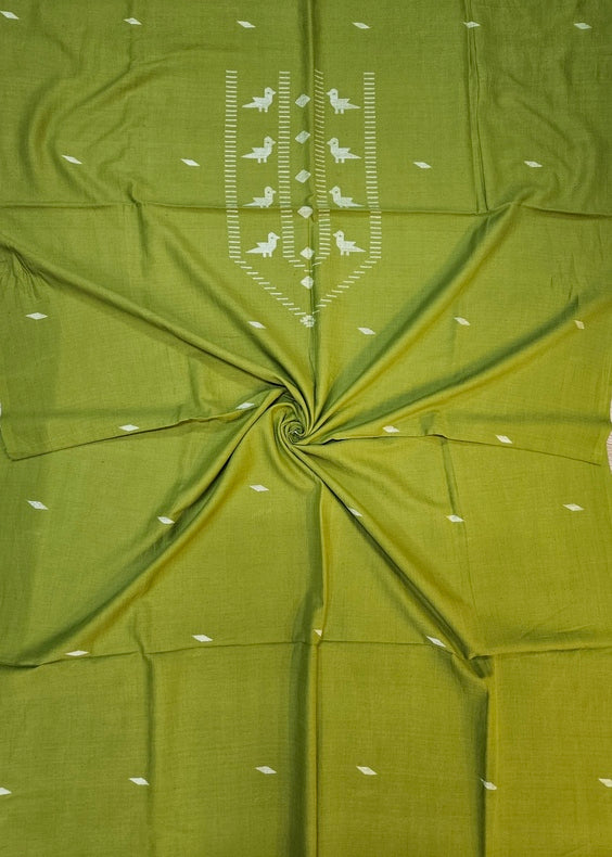 Olive Green & White handwoven cotton Jamdani 2 Piece Kurta Sets Balaram Saha