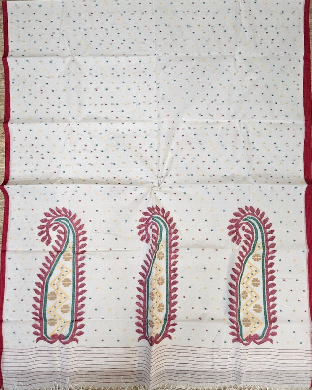 Off-White & Multi Handwoven Traditional Cotton Jamdani Saree Balaram Saha