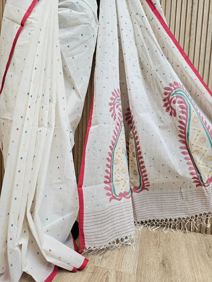 Off-White & Multi Handwoven Traditional Cotton Jamdani Saree Balaram Saha