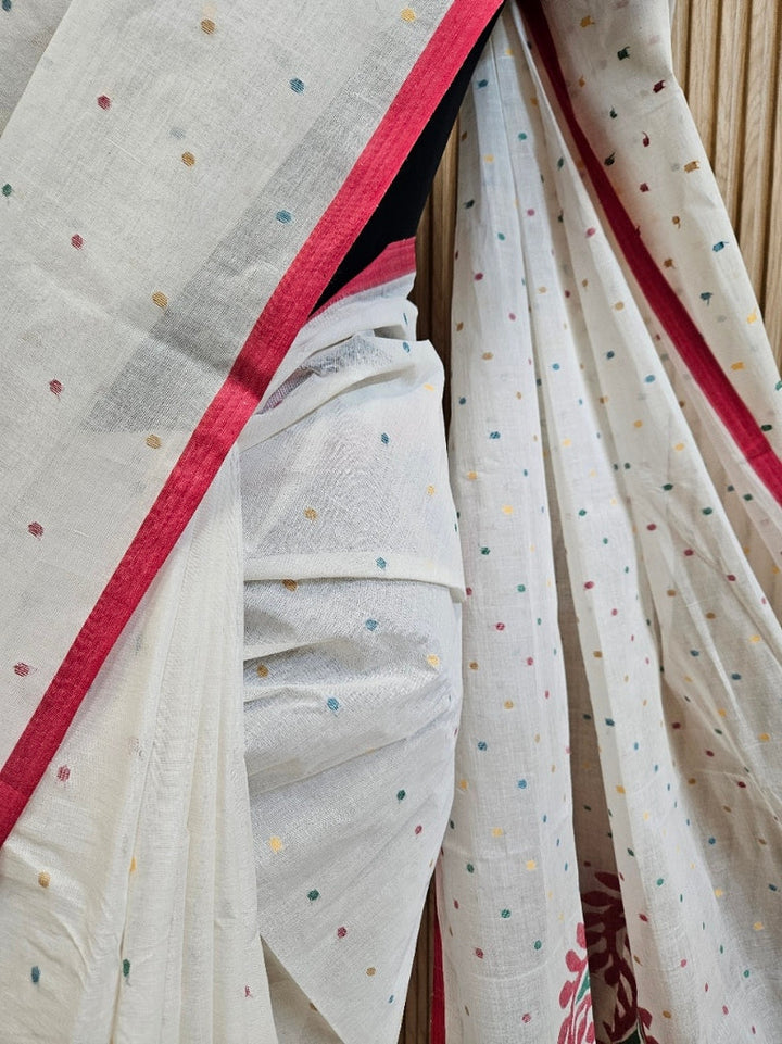 Off-White & Multi Handwoven Traditional Cotton Jamdani Saree Balaram Saha