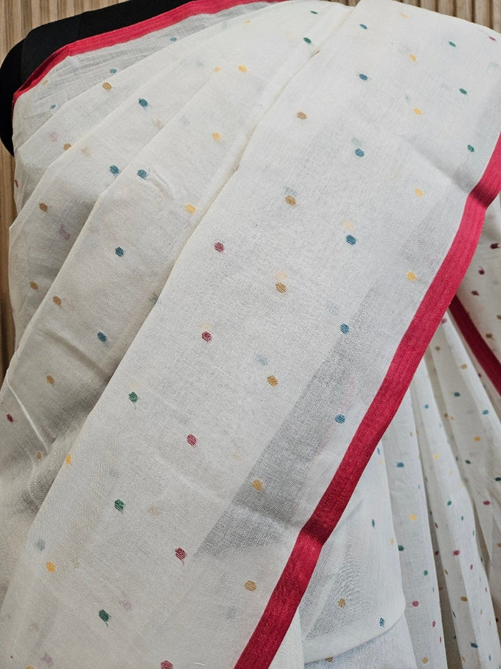 Off-White & Multi Handwoven Traditional Cotton Jamdani Saree Balaram Saha