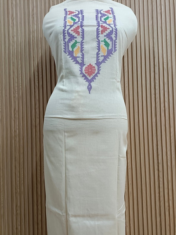 Off-White & Multicolor Handwoven Cotton Jamdani Unisex Kurta Piece Balaram Saha
