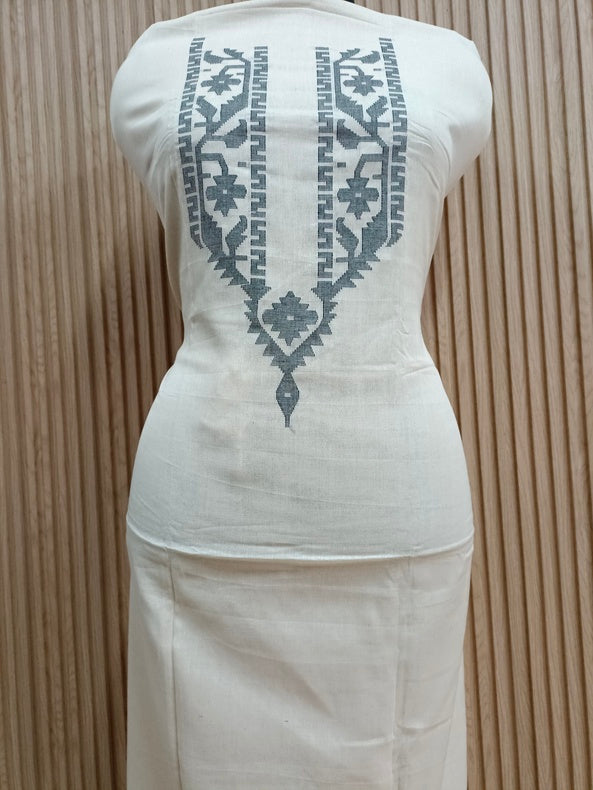 Off-White & Black Handwoven Cotton Jamdani Unisex Kurta Piece Balaram Saha