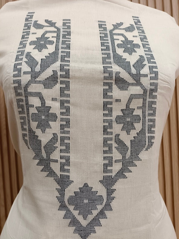 Off-White & Black Handwoven Cotton Jamdani Unisex Kurta Piece Balaram Saha