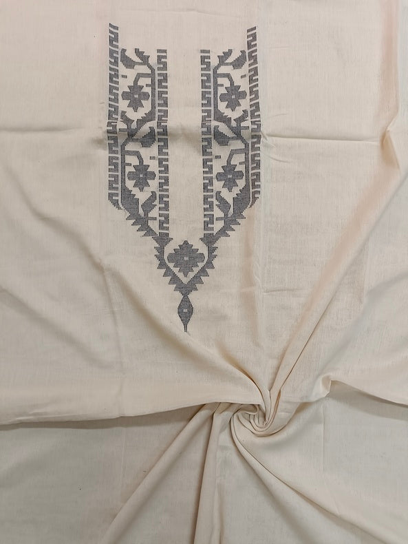 Off-White & Black Handwoven Cotton Jamdani Unisex Kurta Piece Balaram Saha