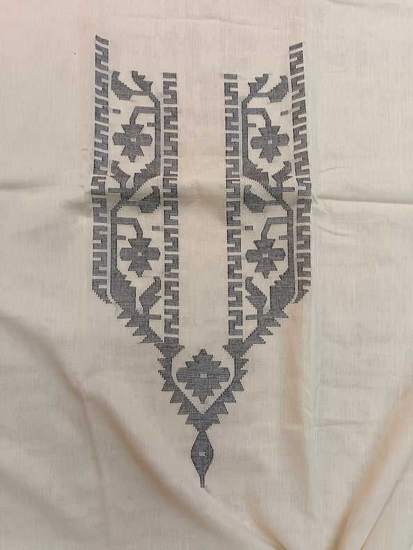 Off-White & Black Handwoven Cotton Jamdani Unisex Kurta Piece Balaram Saha