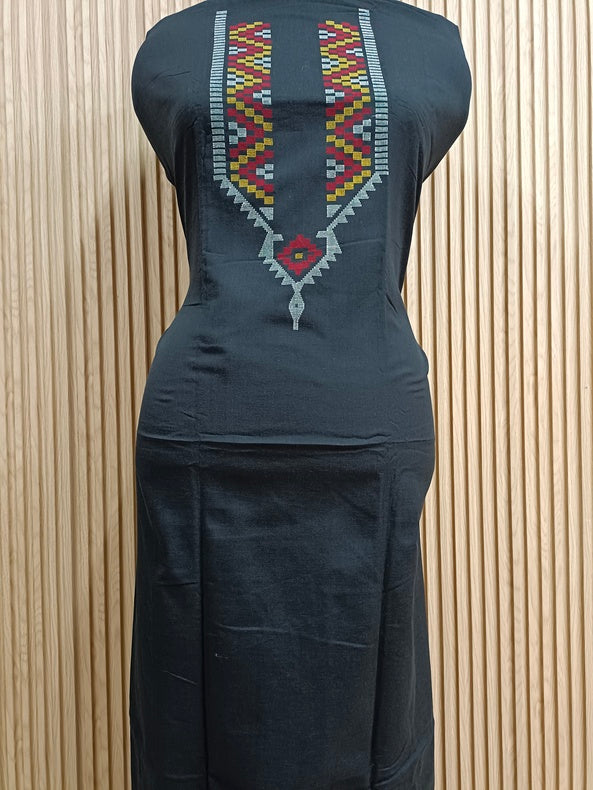 Black & Multicolor Handwoven Cotton Jamdani Unisex Kurta Piece Balaram Saha