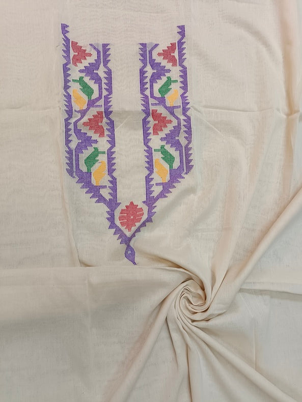 Off-White & Multicolor Handwoven Cotton Jamdani Unisex Kurta Piece Balaram Saha